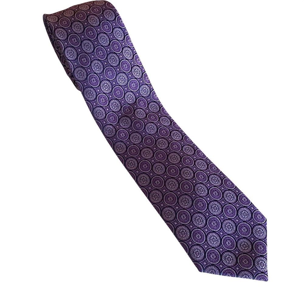 Haines & Bonner of London Men's Silk Tie Purple Geometric Pattern Handmade
